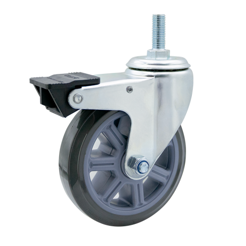 5" x 1.5" Noise Reducing PU Wheel, Threaded Stem Casters with Nylon Total Lock, 551 lbs Load Rating