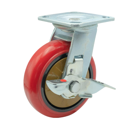 6" x 2" Polyurethane Wheel,4.5" x 4" Top Plate Swivel Casters with Metal Side Brake, 904 lbs Load Rating
