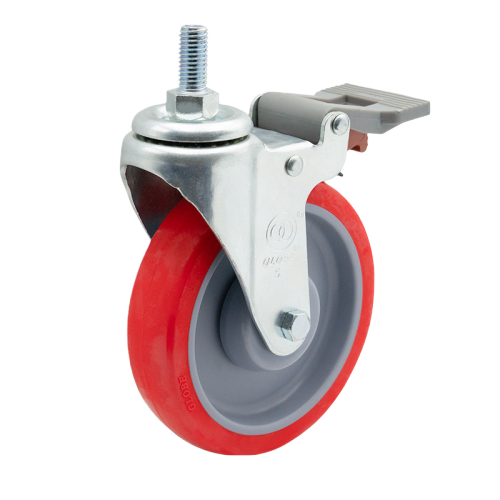 5" x 1" Premium PU Wheel, Threaded Stem Casters with Nylon Total Lock, 220 lbs Load Rating