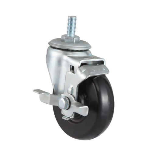 4" x 1.5" Phenolic Wheel, Threaded Stem Casters with Metal Side Brake, 287 lbs Load Rating