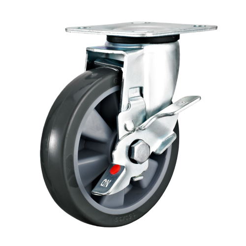 8" x 1.5" Noise Reducing TPR Wheel, Top Plate Swivel Casters with Metal Side Brake, 705 lbs Load Rating
