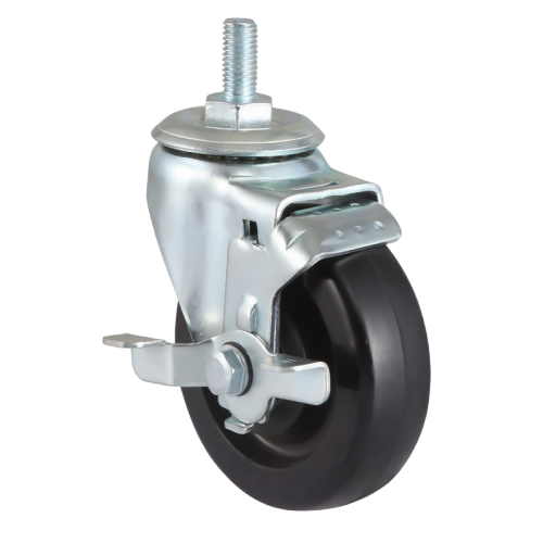2" x 1" Conductive Rubber Wheel, Threaded Stem Casters with Metal Side Brake, 110 lbs Load Rating