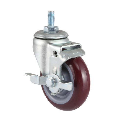 1.5" x 1" Premium PU Wheel, Threaded Stem Casters with Metal Side Brake, 110 lbs Load Rating