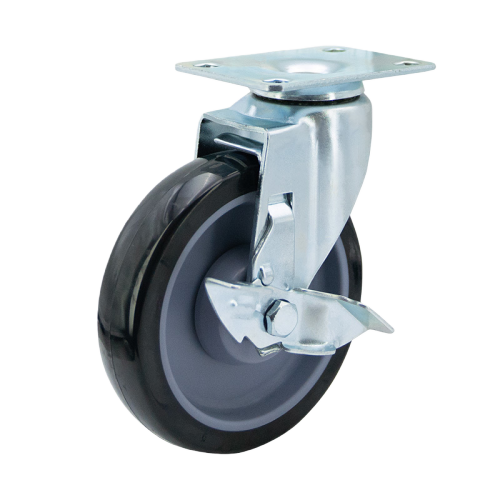 5" x 1" Premium PU Wheel,3.7" x 2.6" Top Plate Swivel Casters with Metal Side Brake, 220 lbs Load Rating
