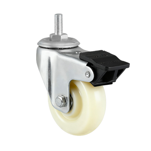 1.5" x 1" Nylon Wheel, Threaded Stem Casters with Nylon Total Lock, 110 lbs Load Rating