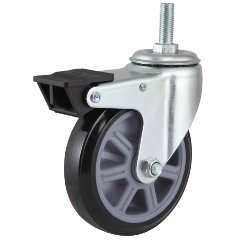 8" x 2" Premium PU Wheel, Threaded Stem Casters with Nylon Total Lock, 772 lbs Load Rating