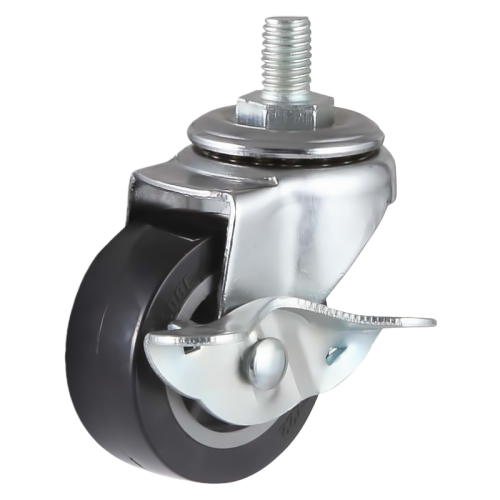 2" x 1" Premium PU Wheel, Threaded Stem Casters with Metal Side Brake, 66 lbs Load Rating