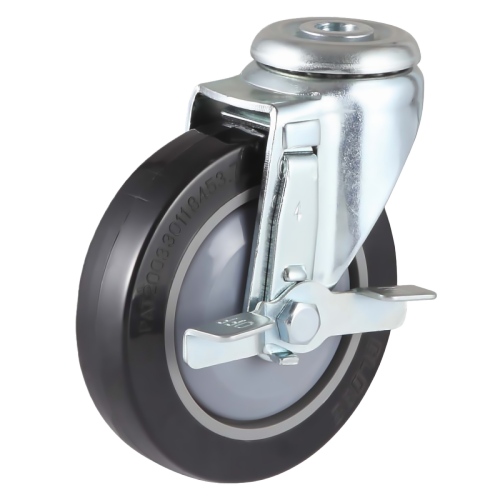 5" x 1" Premium PU Wheel, Bolt Hole Casters with Metal Side Brake, 154 lbs Load Rating