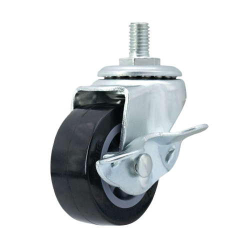 3" x 1" Premium PU Wheel, Threaded Stem Casters with Metal Side Brake, 110 lbs Load Rating