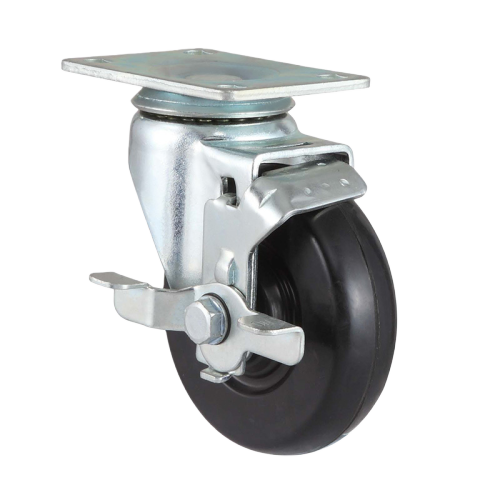 2.5" x 1.5" Rubber Wheel,3.7" x 2.6" Top Plate Swivel Casters with Metal Side Brake, 143 lbs Load Rating