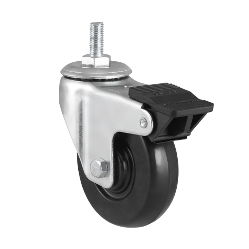 3.5" x 1.5" Rubber Wheel, Threaded Stem Casters with Nylon Total Lock, 209 lbs Load Rating