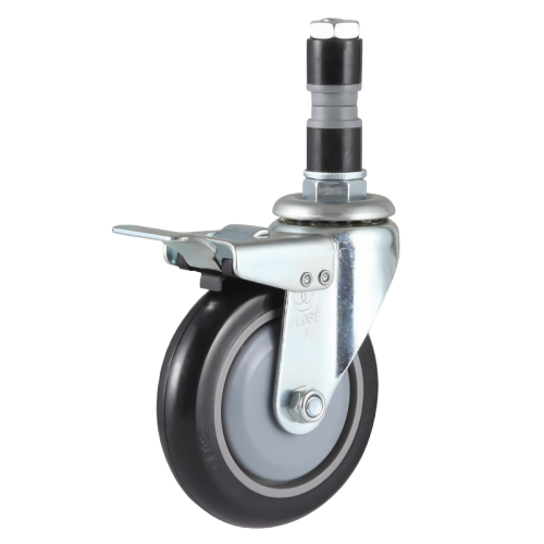  5" x 1" Premium PU Wheel, Expanding Stem Casters with Metal Total Lock, 154 lbs Load Rating