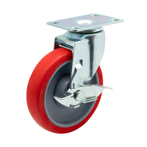 4" x 1" Premium PU Wheel,3.7" x 2.6" Top Plate Swivel Casters with Metal Side Brake, 176 lbs Load Rating