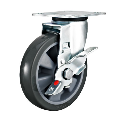 5" x 1.5" Noise Reducing TPR Wheel,4.5" x 4" Top Plate Swivel Casters with Metal Side Brake, 507 lbs Load Rating