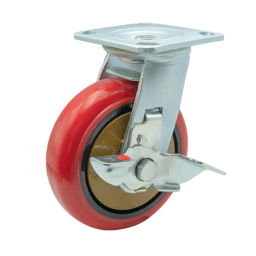 4" x 2" Polyurethane Wheel,4.5" x 4" Top Plate Swivel Casters with Metal Side Brake, 617 lbs Load Rating
