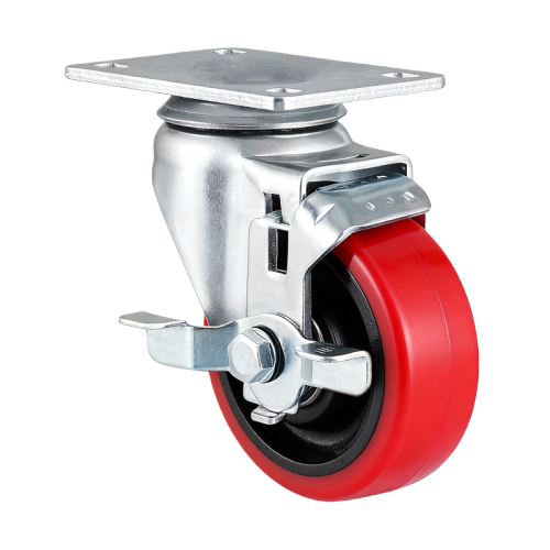5" x 1.5" Polyurethane Wheel,3.7" x 2.6" Top Plate Swivel Casters with Metal Side Brake, 309 lbs Load Rating