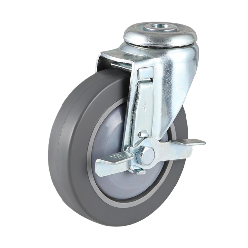 5" x 1" Noise Reducing PU Wheel, Bolt Hole Casters with Metal Side Brake, 154 lbs Load Rating