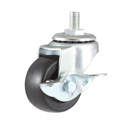 2" x 1" PP Wheel, Threaded Stem Casters with Metal Side Brake, 132 lbs Load Rating