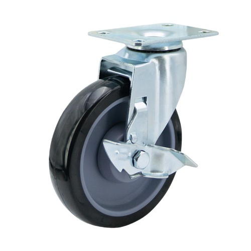 3" x 1" Premium PU Wheel,3.7" x 2.6" Top Plate Swivel Casters with Metal Side Brake, 132 lbs Load Rating