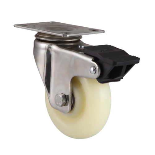 2.5" x 1.5" Nylon Wheel,3.7" x 2.6" Top Plate Swivel Casters with Nylon Total Lock, 176 lbs Load Rating