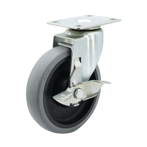 5" x 1" Conductive TPR Wheel,3.7" x 2.6" Top Plate Swivel Casters with Metal Side Brake, 220 lbs Load Rating