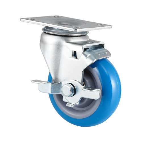 3.5" x 1.5" Premium PU Wheel,3.7" x 2.6" Top Plate Swivel Casters with Metal Side Brake, 243 lbs Load Rating