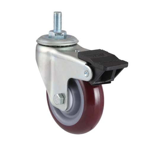 3" x 1.5" Premium PU Wheel, Threaded Stem Casters with Nylon Total Lock, 220 lbs Load Rating