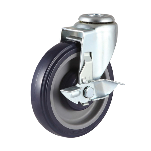3" x 1" Premium PU Wheel, Bolt Hole Casters with Metal Side Brake, 132 lbs Load Rating