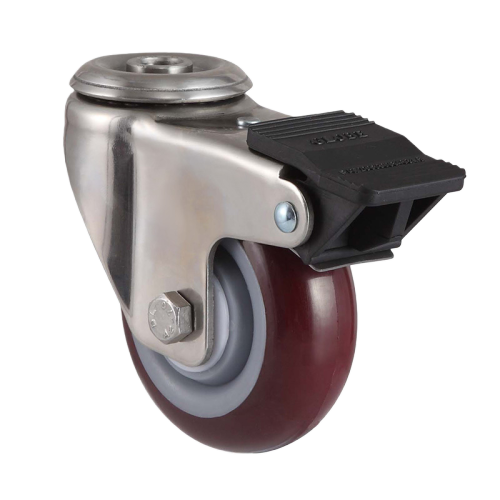 2" x 1" Premium PU Wheel, Bolt Hole Casters with Nylon Total Lock, 132 lbs Load Rating