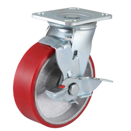 5" x 2" Polyurethane Wheel,4.5" x 4" Top Plate Swivel Casters with Metal Side Brake, 772 lbs Load Rating