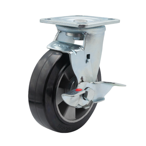 4" x 2" Rubber Wheel,4.5" x 4" Top Plate Swivel Casters with Metal Side Brake, 551 lbs Load Rating
