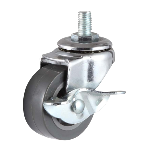 2.5" x 1" Premium TPR Wheel, Threaded Stem Casters with Metal Side Brake, 88 lbs Load Rating