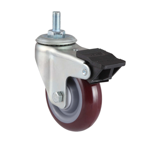1.5" x 1" Premium PU Wheel, Threaded Stem Casters with Nylon Total Lock, 110 lbs Load Rating