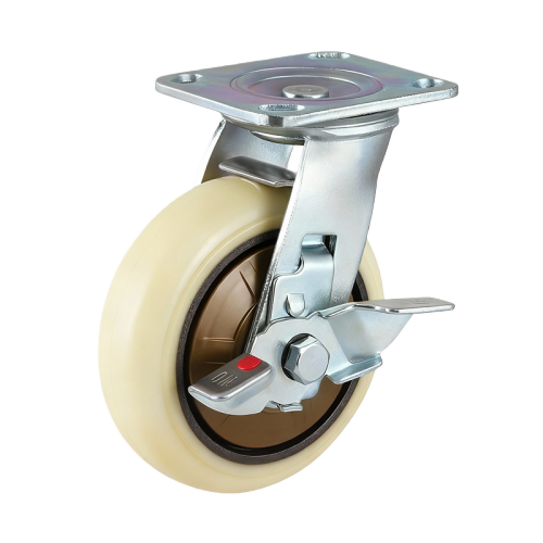 4" x 2" Polyurethane Wheel,4.5" x 4" Top Plate Swivel Casters with Metal Side Brake, 617 lbs Load Rating