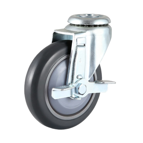4" x 1" Premium TPR Wheel, Bolt Hole Casters with Metal Side Brake, 132 lbs Load Rating