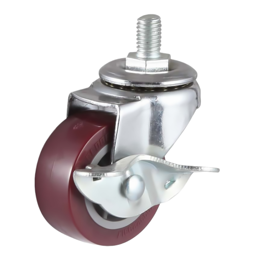 2.5" x 1" Premium PU Wheel, Threaded Stem Casters with Metal Side Brake, 88 lbs Load Rating