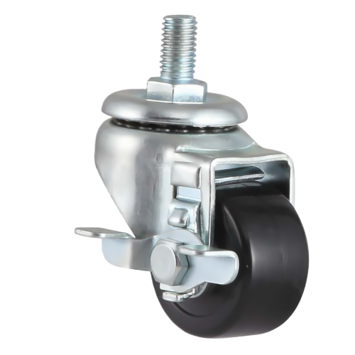 1.5" x 1" Premium Nylon Wheel,0.4" x 0.6" Threaded Stem Casters with Metal Side Brake, 110 lbs Load Rating