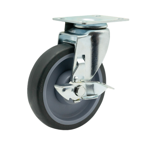 4" x 1" Premium TPR Wheel,3.7" x 2.6" Top Plate Swivel Casters with Metal Side Brake, 176 lbs Load Rating
