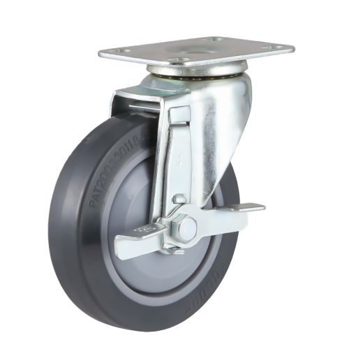 5" x 1" Premium TPR Wheel,3" x 2.4" Top Plate Swivel Casters with Metal Side Brake, 154 lbs Load Rating