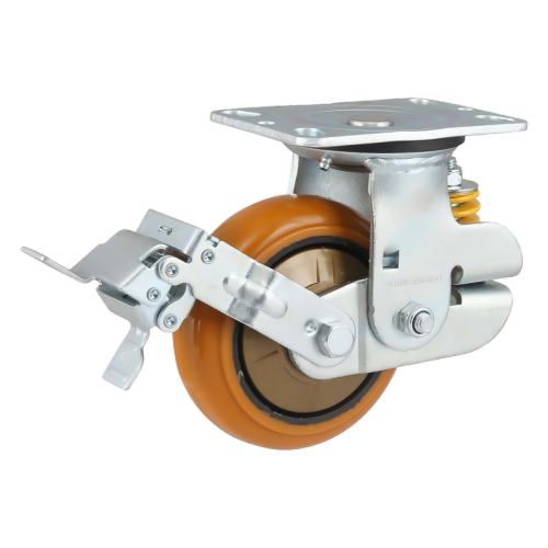 5" x 2" Polyurethane Wheel,6.2" x 4.5" Spring Loaded Casters with Metal Tread Brake, 661 lbs Load Rating