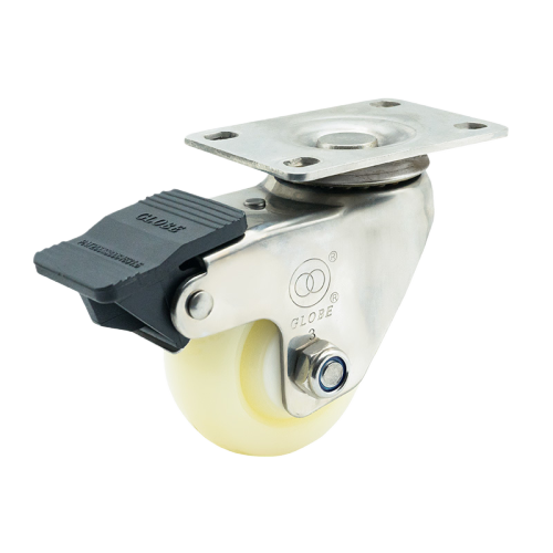 1.5" x 1" Nylon Wheel,2.6" x 2" Top Plate Swivel Casters with Nylon Total Lock, 110 lbs Load Rating