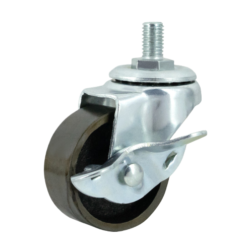 2.5" x 1" Ductile Iron Wheel, Threaded Stem Casters with Metal Side Brake, 88 lbs Load Rating