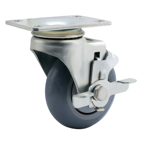 3" x 1.5" Premium TPR Wheel,3.7" x 2.6" Top Plate Swivel Casters with Metal Side Brake, 176 lbs Load Rating
