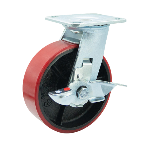 5" x 2" Polyurethane Wheel,4.5" x 4" Top Plate Swivel Casters with Metal Side Brake, 551 lbs Load Rating