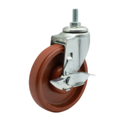 4" x 1" PP Wheel, Threaded Stem Casters with Metal Side Brake, 176 lbs Load Rating
