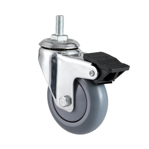 3.5" x 1.5" Premium TPR Wheel, Threaded Stem Casters with Nylon Total Lock, 187 lbs Load Rating