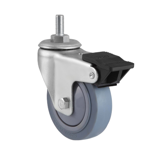3" x 1.5" Premium TPR Wheel, Threaded Stem Casters with Nylon Total Lock, 176 lbs Load Rating