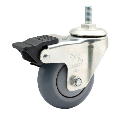 3" x 1.5" Premium TPR Wheel, Threaded Stem Casters with Nylon Total Lock, 176 lbs Load Rating