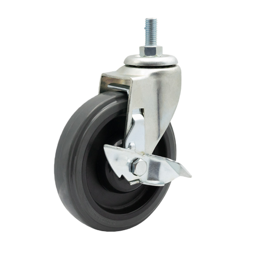 5" x 1" Noise Reducing PU Wheel, Threaded Stem Casters with Metal Side Brake, 220 lbs Load Rating