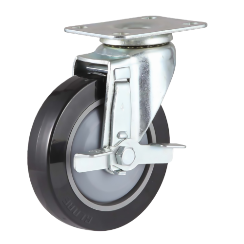 5" x 1" Premium PU Wheel,3" x 2.4" Top Plate Swivel Casters with Metal Side Brake, 154 lbs Load Rating